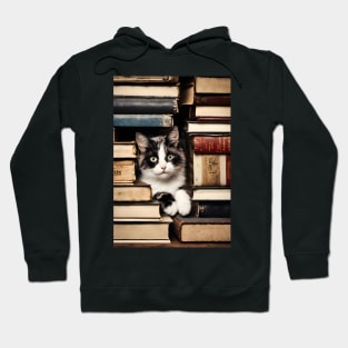 Cat and Books Hoodie